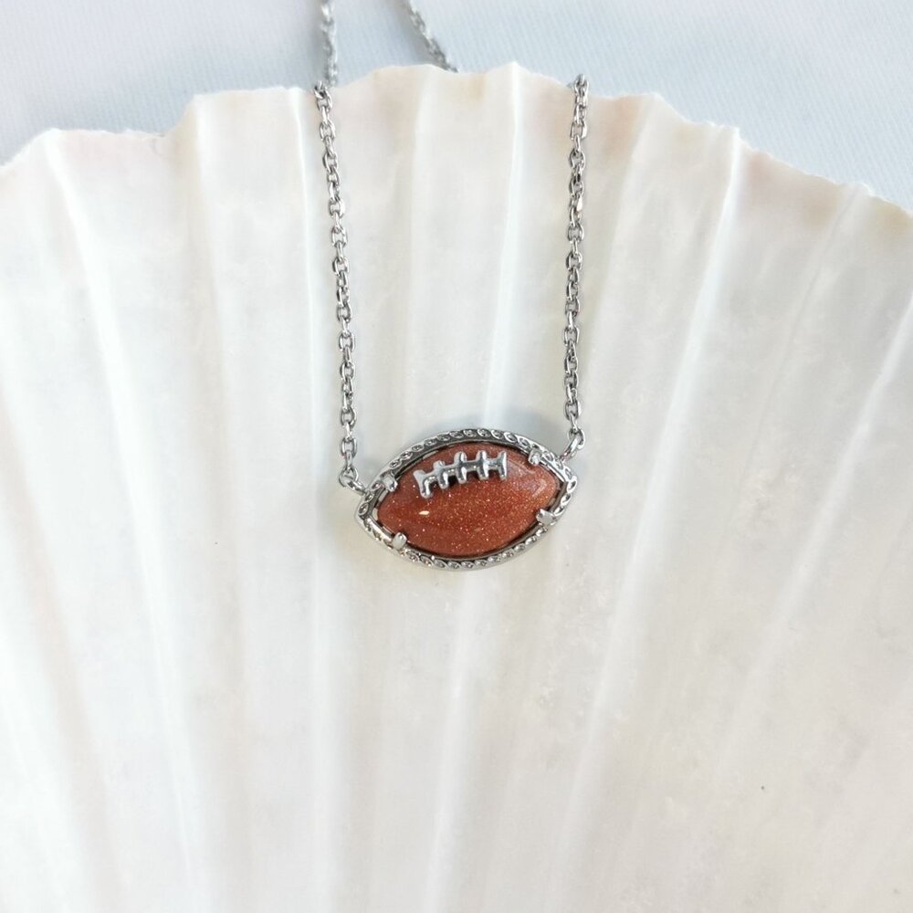 NEW Kendra Scott Football Silver Orange Goldstone Short Pendant Necklace